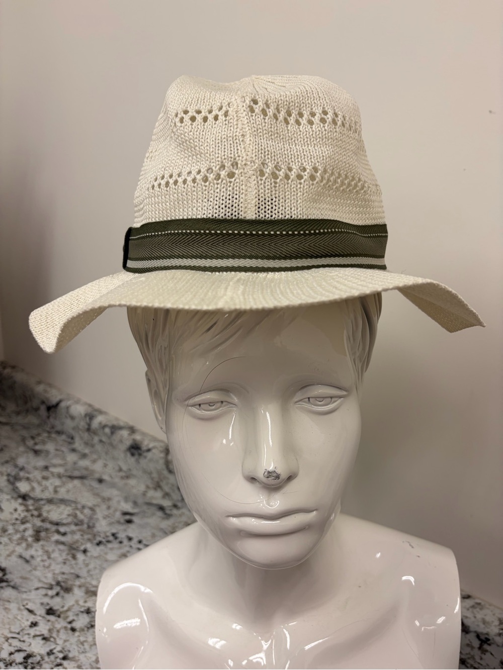 Barbour Cream Knit Trilby with Olive Trim